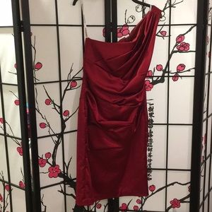 David’s Bridal Satin Bridesmaids Dress, Apple Red